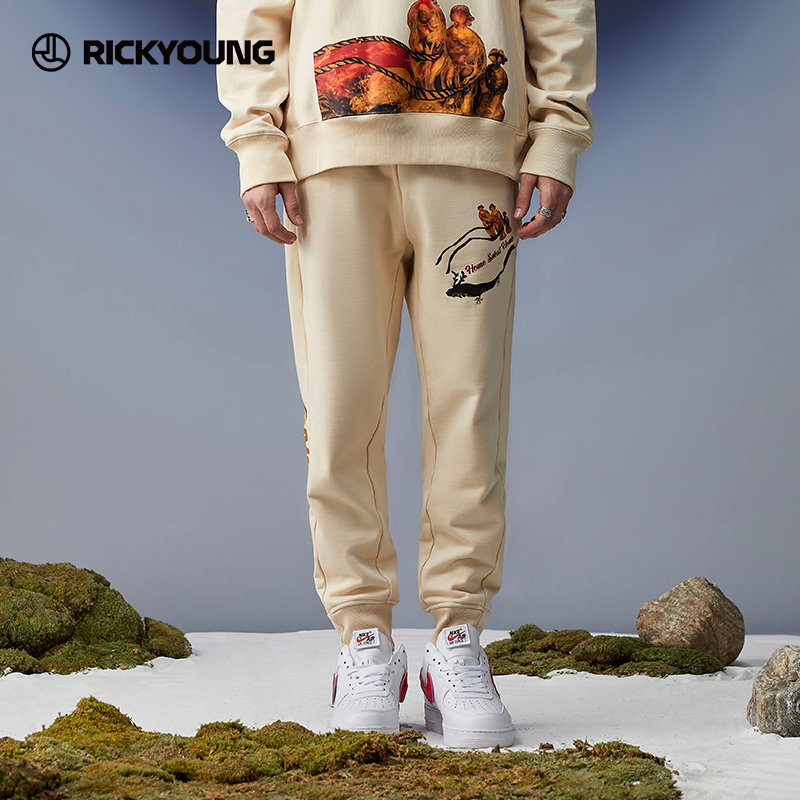 RICKYOUNG×陈晨宝蕴 设计师与艺术家联名款休闲卫裤秋冬拼接长裤