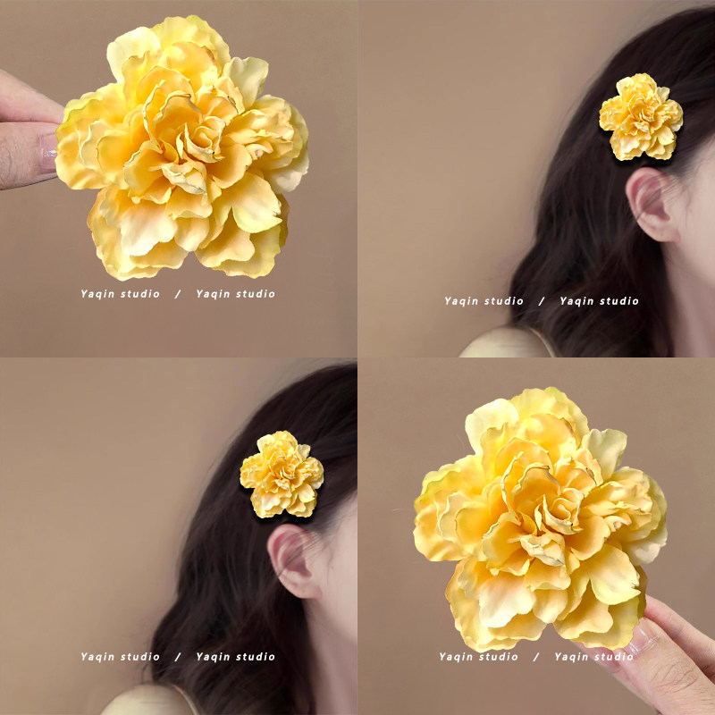 黄华灼灼!花朵古风牡丹花发夹!氛围感夹子复古刘海侧边配饰发卡