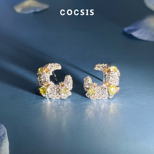 COCSIS立体满钻优雅耳钉无痛耳夹