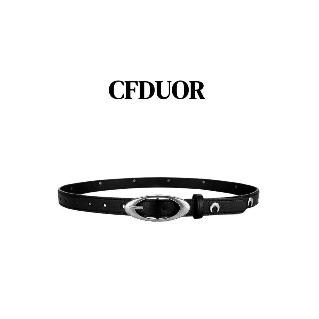 CFDUOR原创椭圆扣铆钉腰带复古设计感小众配饰牛仔裤百搭黑皮带女