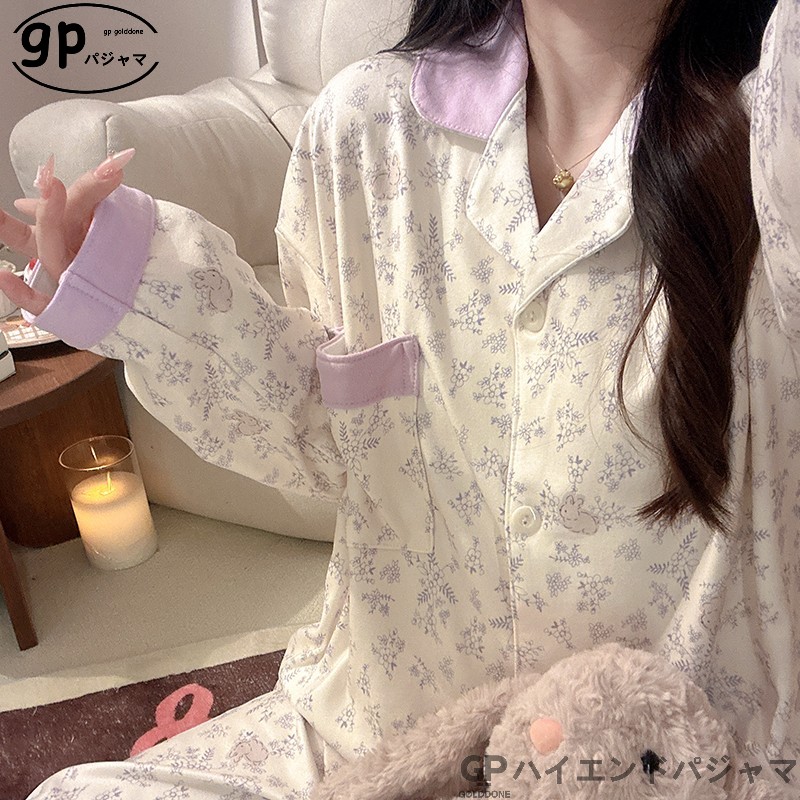 日本GP韩版甜美紫色韵味女秋冬季长袖长裤学生德绒家居服两件套32