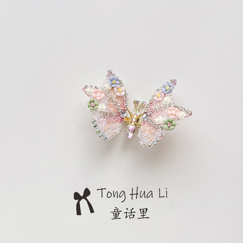 会动的蝴蝶发夹女超仙甜美可爱鸭嘴夹刘海一字夹儿童发卡生日头饰