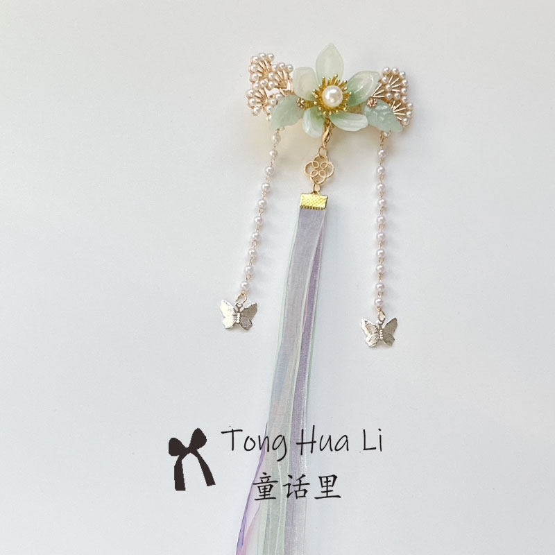 女童汉服后压头饰女飘带图片