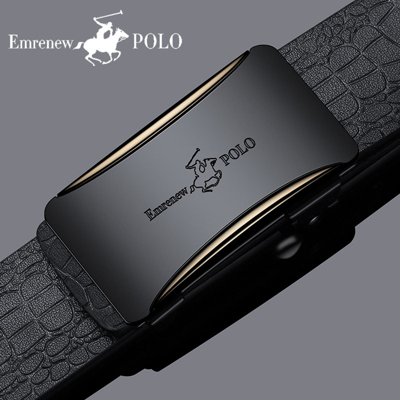 安普里保罗男士自动扣腰带时尚内穿无牙皮带百搭鳄鱼纹男款裤带