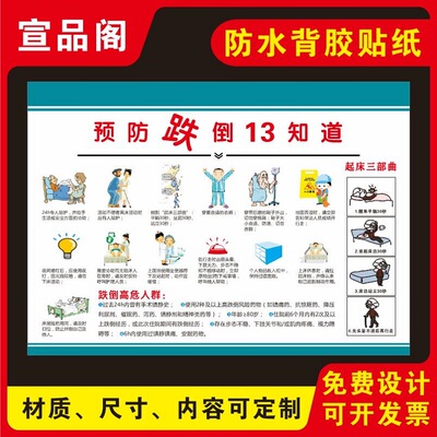 预防跌倒13知道宣教海报医院养老院病房预防跌倒十知道起床三部曲跌倒高危人群提示标识海报温馨提示标识定制