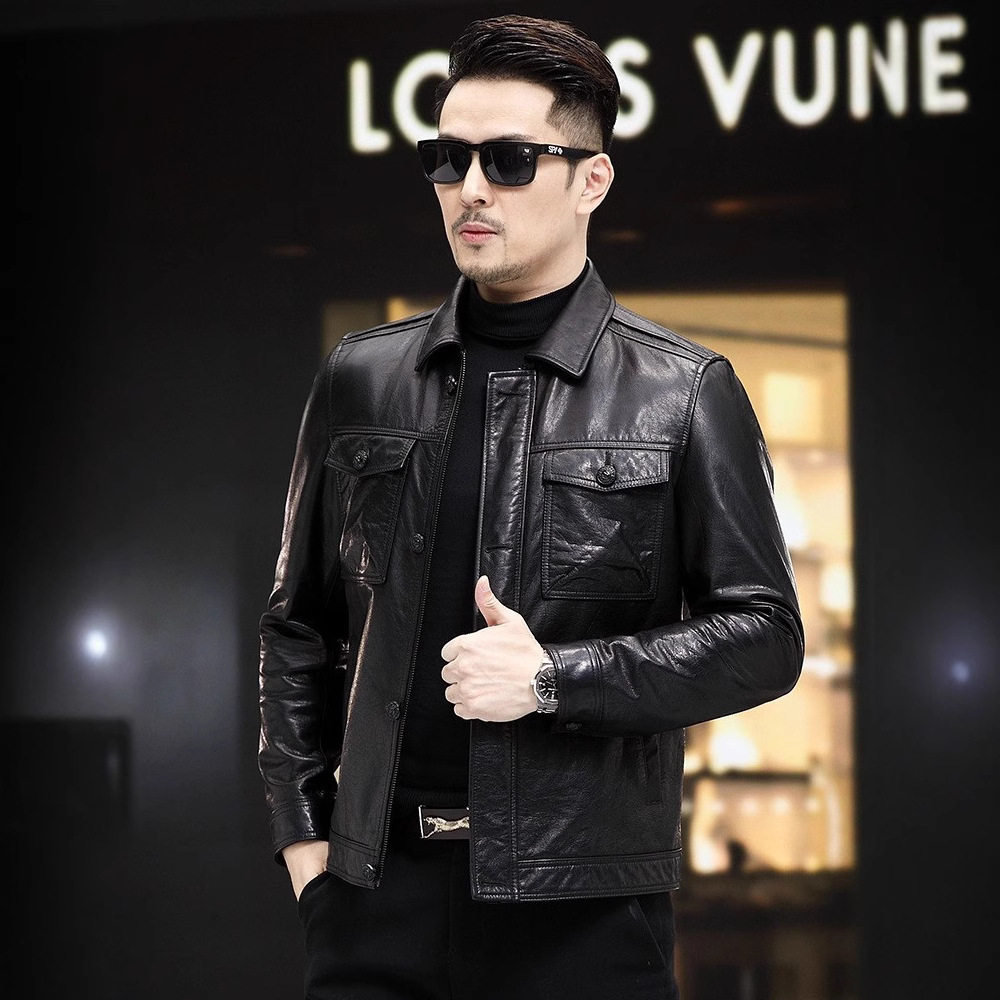 男士海宁油蜡牛皮头层夹克羽绒羊羔毛领可脱卸翻领冬装皮衣外套厚,男装,皮衣,淘宝优惠券,粉丝福利购,淘宝优惠卷