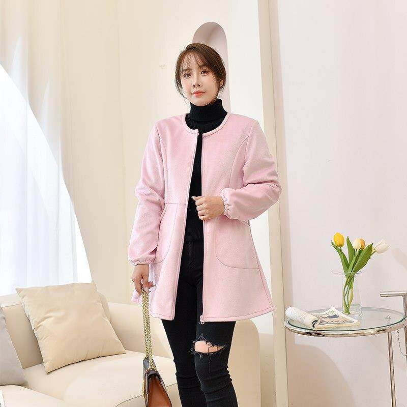 秋冬成人羽绒服加厚罩衣长袖拉链韩版防风防脏保暖大褂女冬款厂家