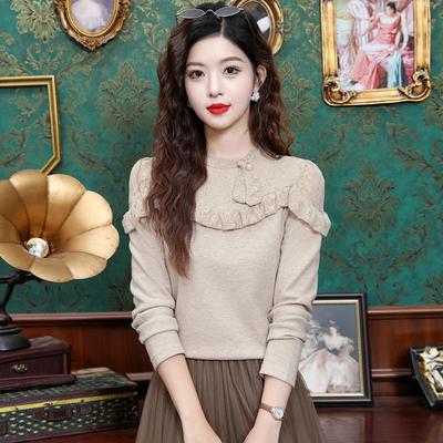 ROUMIKL荷叶边显瘦加绒打底衫女秋冬季2025新款法式独特漂亮显瘦