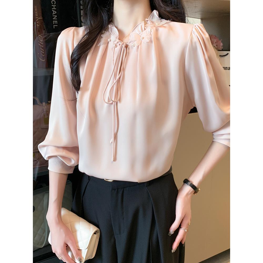 ROUMIKL法式高级感长袖衬衫女秋装2025新款别致宽松显瘦温柔气质