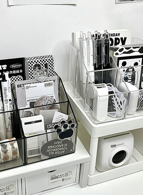 透明笔筒轻奢高级感办公室桌面笔桶亚克力多功能大容量文具收纳盒