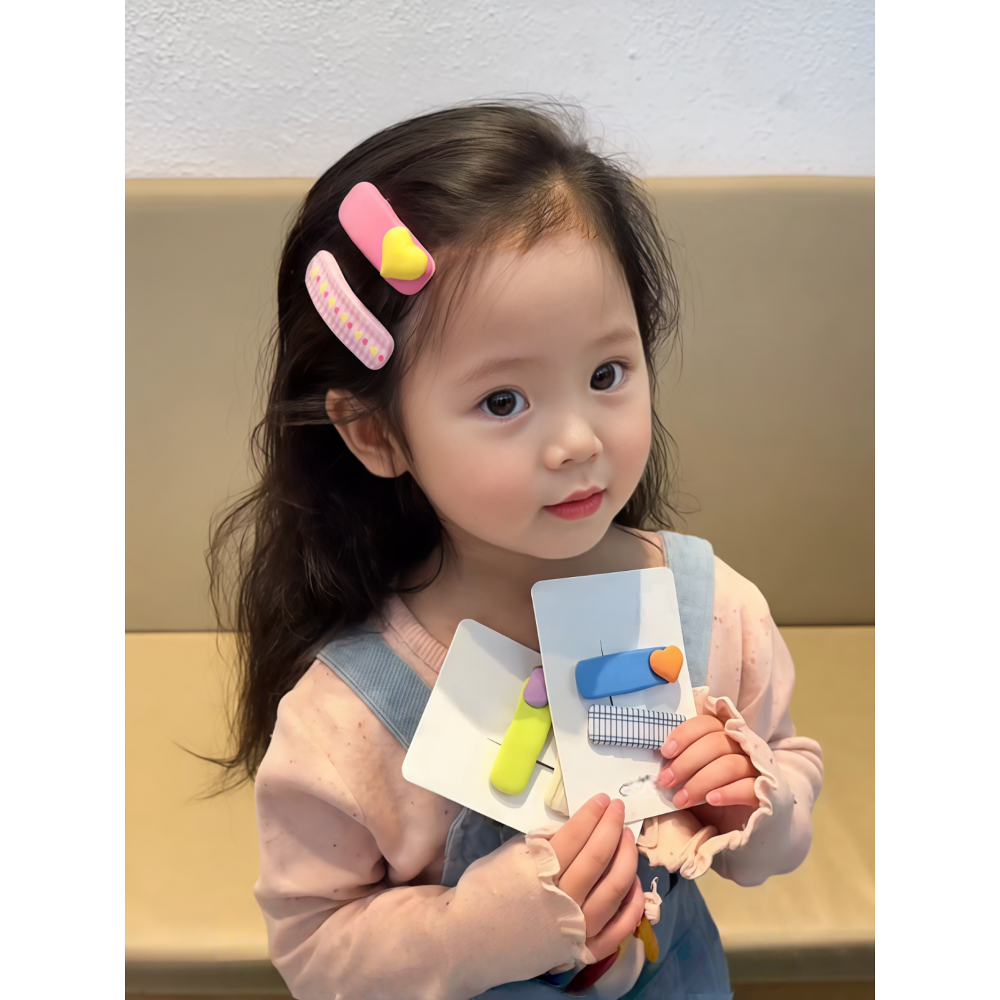 韩系儿童粉红色发夹女童碎花布艺刘海侧边夹小学生爱心前额碎发卡