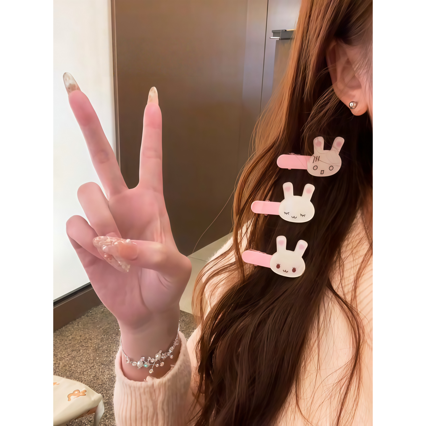 卡通粉色甜美发夹亚文化日系发饰少女可爱刘海软妹饰洗衣兔刘海夹