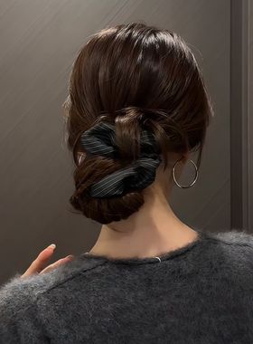 简约条纹大肠发圈女软糯不伤发头绳时尚百搭发绳扎马尾橡皮筋头花