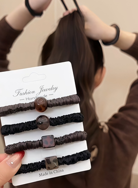 4根装简约豹纹球球和豹纹方块牛奶丝小肠发圈不伤发扎头发头绳
