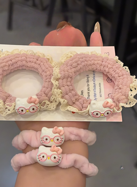 甜美粉色蕾丝小肠发圈女秋冬可爱头绳毛线发绳少女心头花马尾皮筋