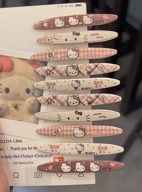 秋季新款咖色系猫咪格子椭圆发夹卡通甜美少女风刘海发卡发饰