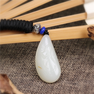 原石和田玉白玉籽料莲花吊坠项链苏工雕刻男士 挂件礼品收藏 女款