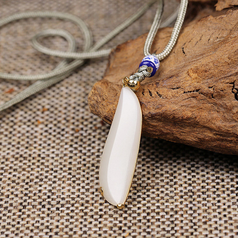 原石和田白玉籽料18k金镶玉叶形吊坠挂件苏工男士女款送礼品收藏