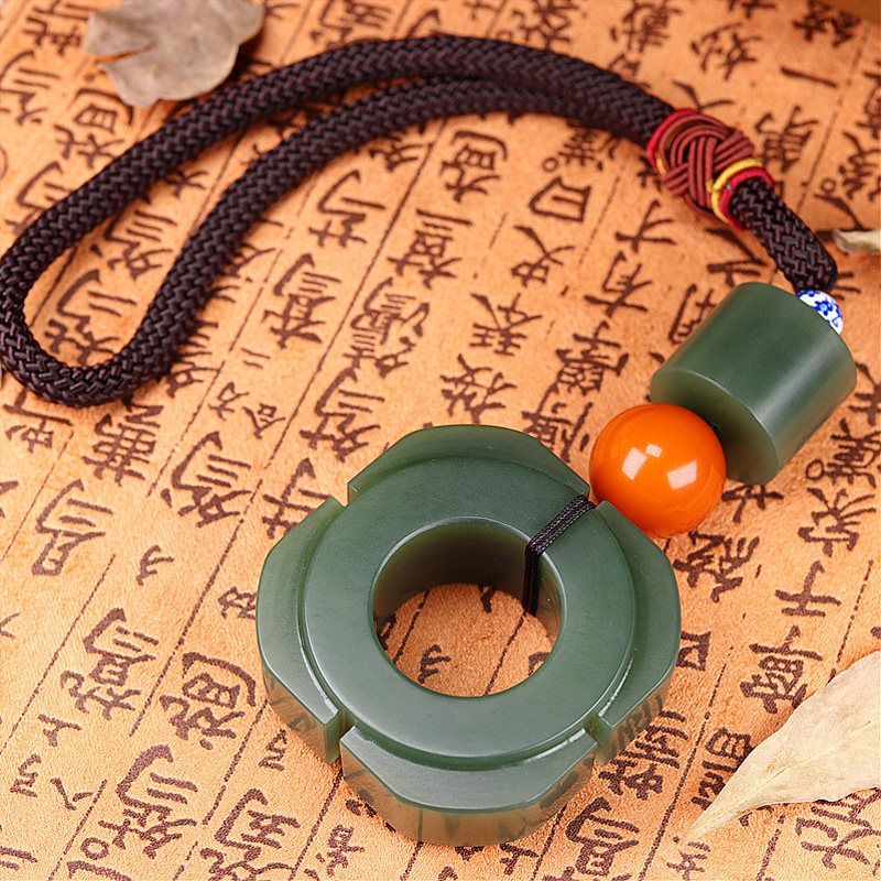 和田玉碧玉玉琮挂件扳指手把件仿古复古男款女士粗绳原料送礼收藏