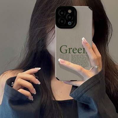 适用简约绿色Green英文iPhone14ProMax手机壳12 13 小众11高级个性XR max创意XS女6s 7 8plus保护套