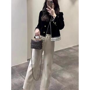 JOYIASS小香风黑色金扣丝绒短款外套早秋季新款时尚洋气时髦气质