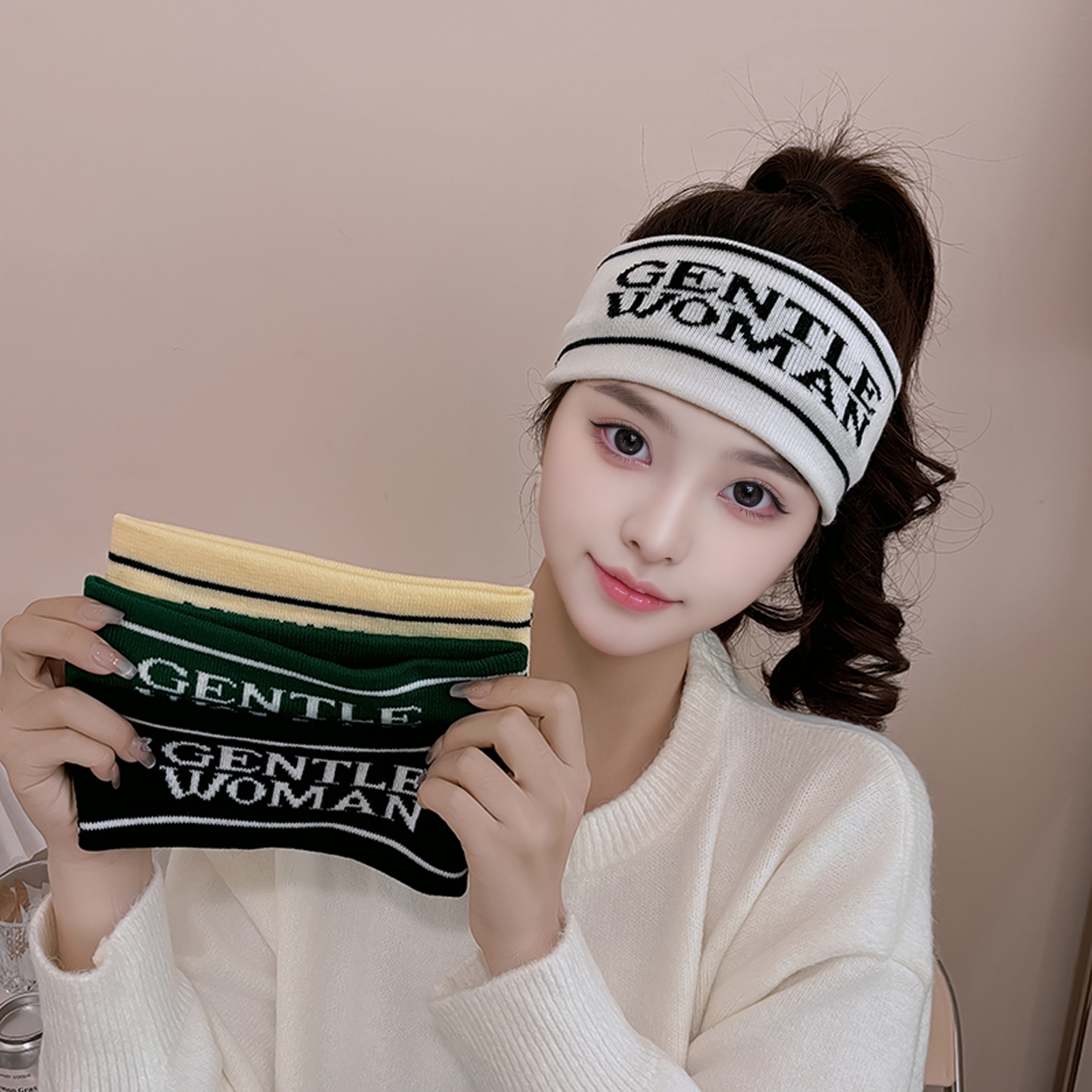 美式字母运动发带简约时尚弹力针织健身束发箍百搭头套男女潮头巾