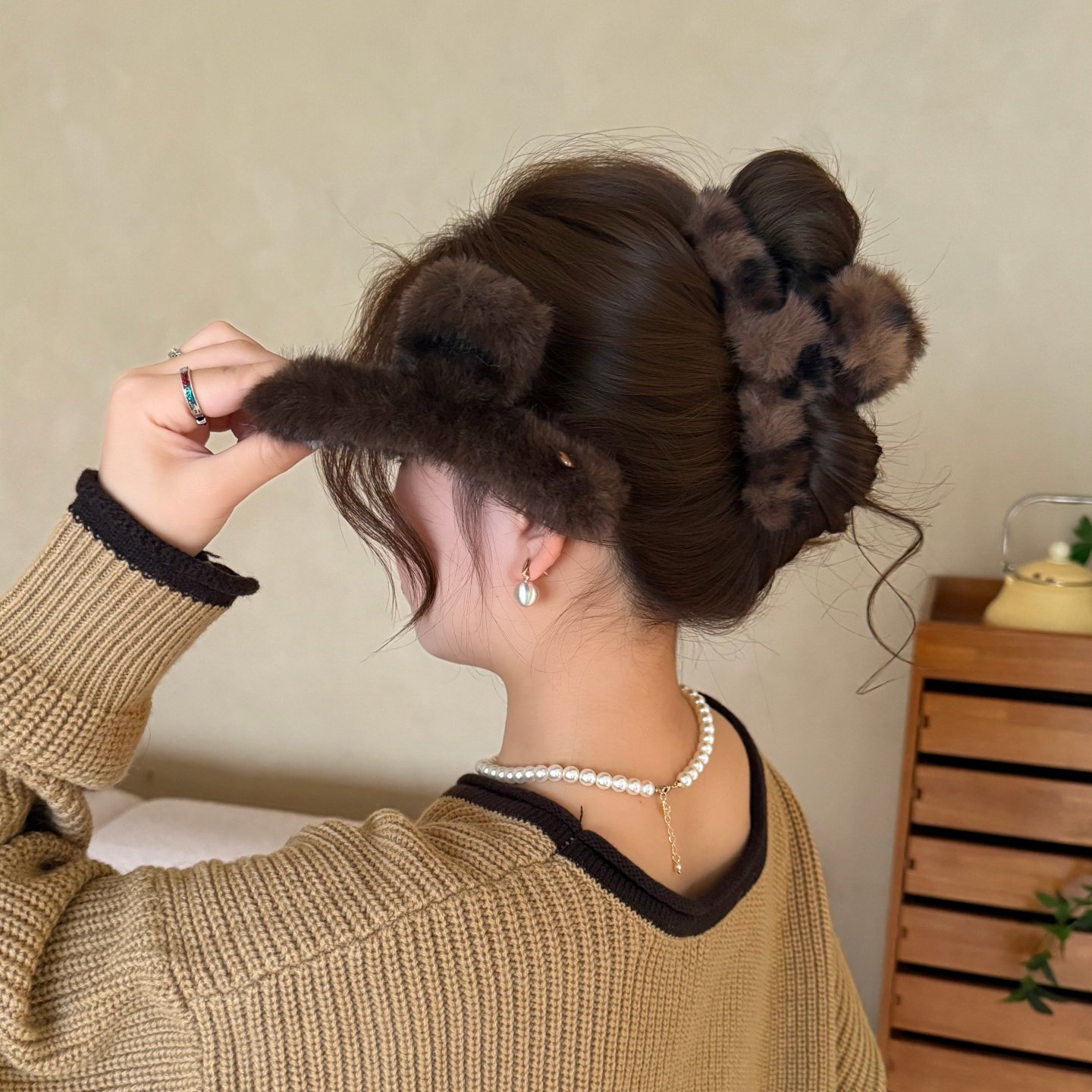 豹纹抓夹女后脑勺大号鲨鱼夹头饰