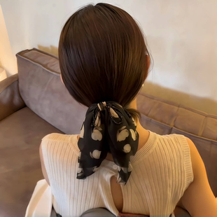 黑色碎花蝴蝶结飘带抓夹女夏天显发量后脑勺盘发发夹马尾夹子头饰