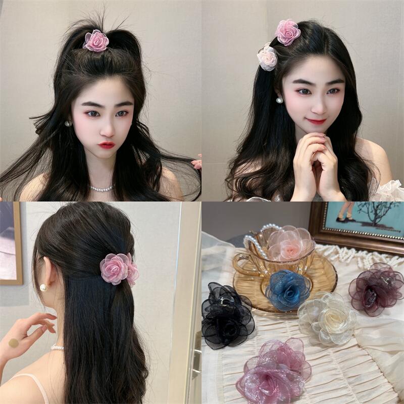精致发夹女手工玫瑰花夹子气质甜美发卡仙女侧边夹后脑勺抓夹头饰