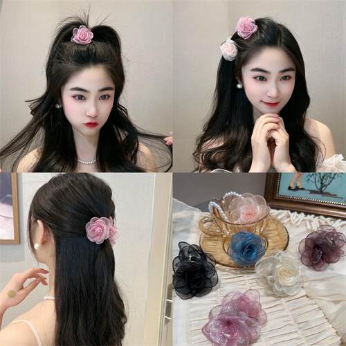 精致发夹女手工玫瑰花夹子气质甜美发卡仙女侧边夹后脑勺抓夹头饰