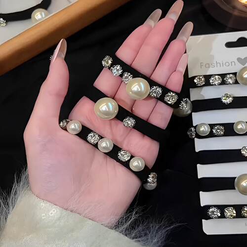 水钻珍珠发圈高弹力耐用橡皮筋女扎头发绳高马尾头绳2024新款皮套