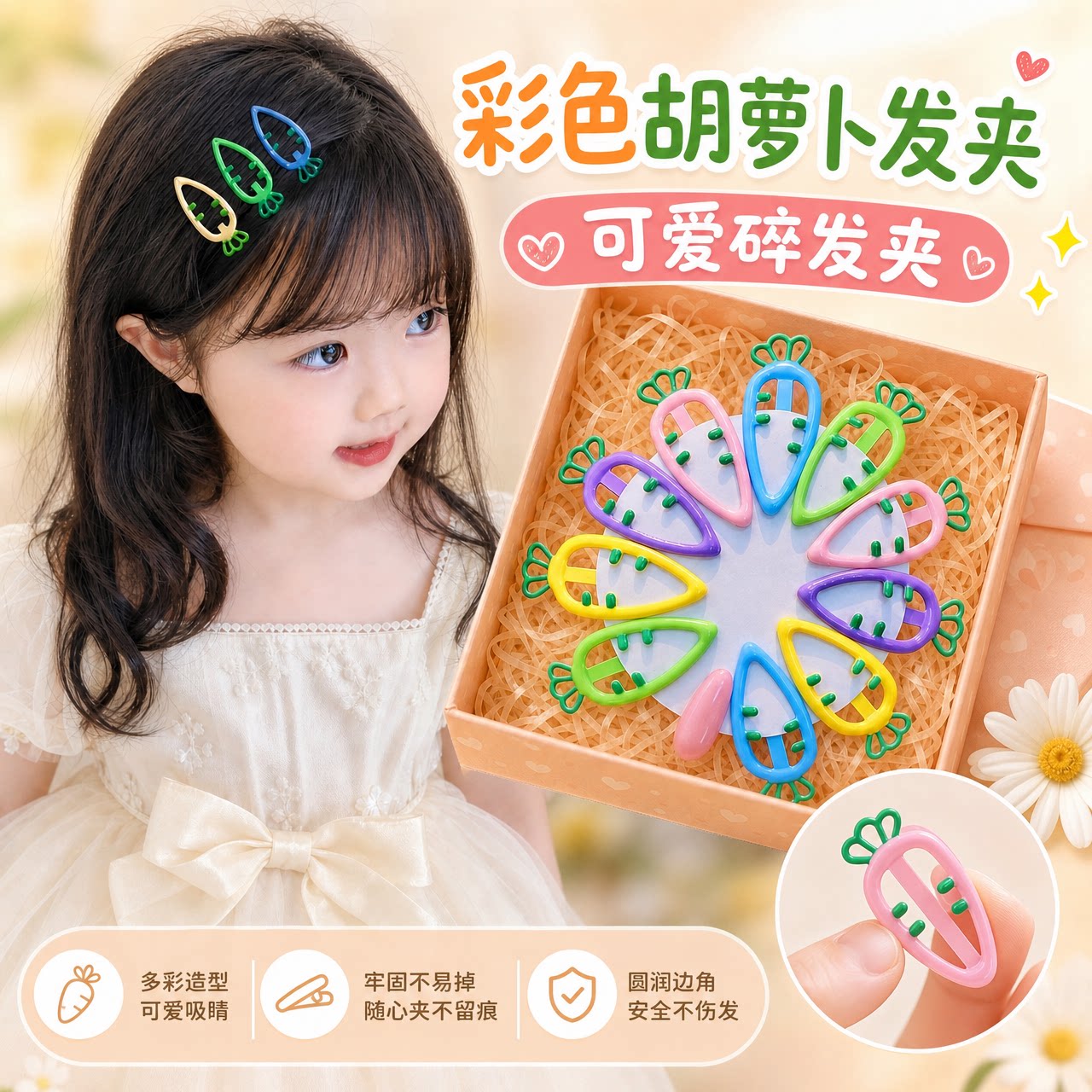 胡萝卜发夹女童碎发夹BB夹刘海夹