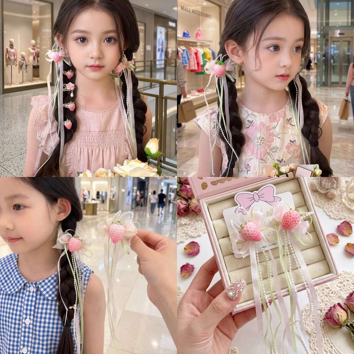儿童古风草莓发夹小女孩珍珠发卡