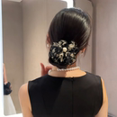清新碎花花朵抓夹女低丸子夹发夹后脑勺盘发夹子头饰 黑色优雅法式