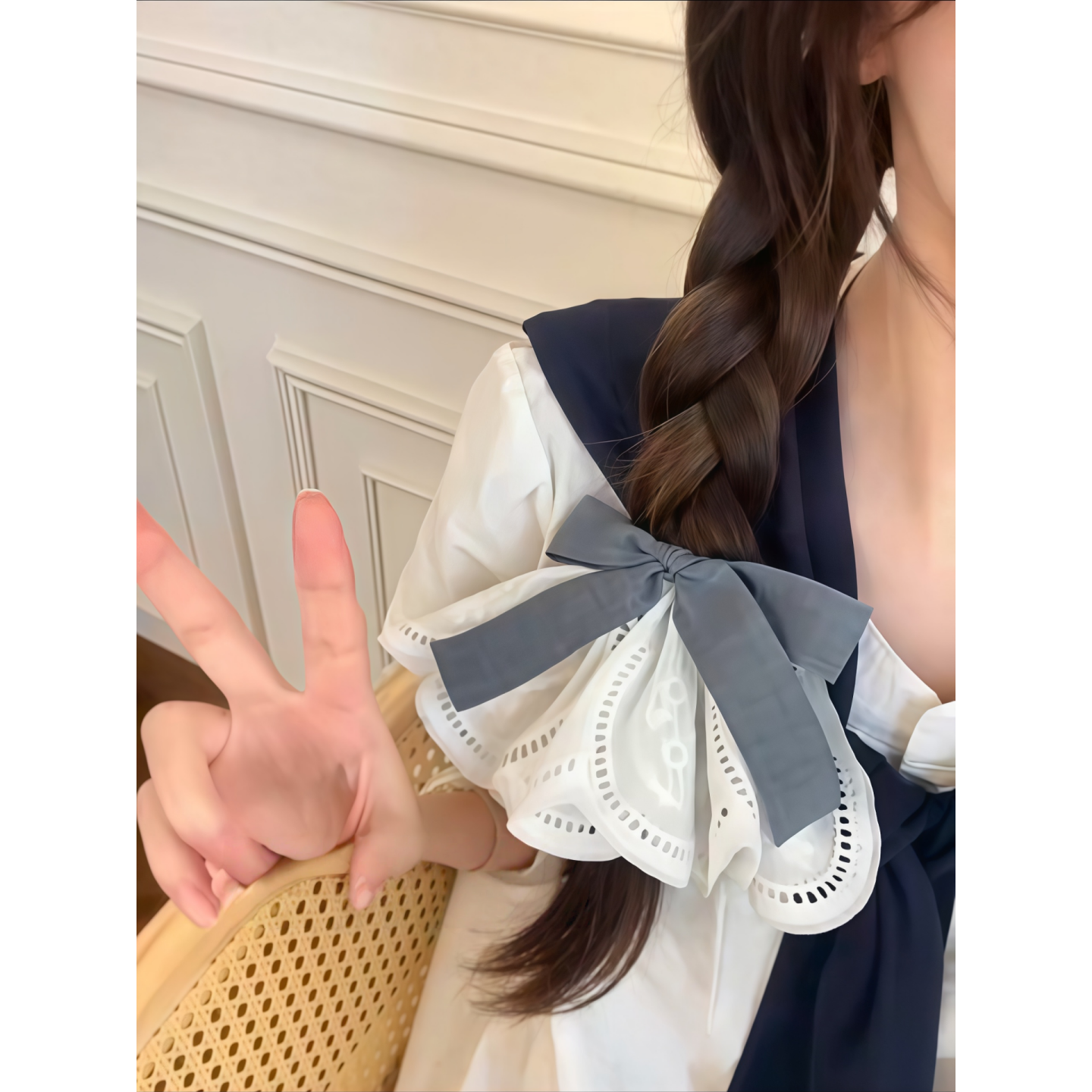 蝴蝶结蕾丝裙摆发夹女后脑勺发卡
