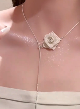 玫瑰花项链女锁骨链女长款毛衣链