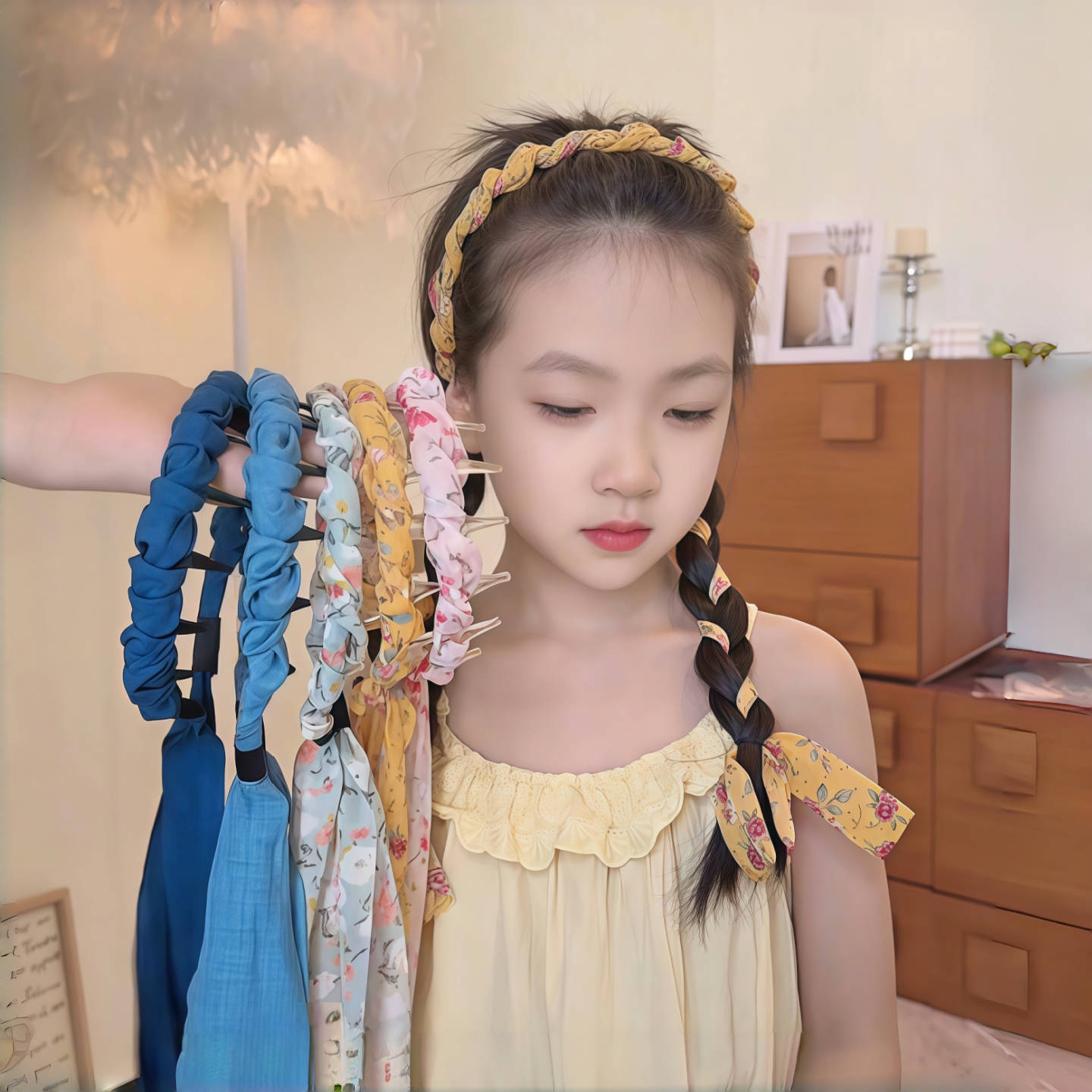 儿童超仙编发丝巾碎花飘带发箍