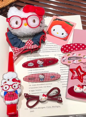 红色国庆kitty发夹女少女心bb夹碎发夹侧边刘海夹一字夹甜美发卡