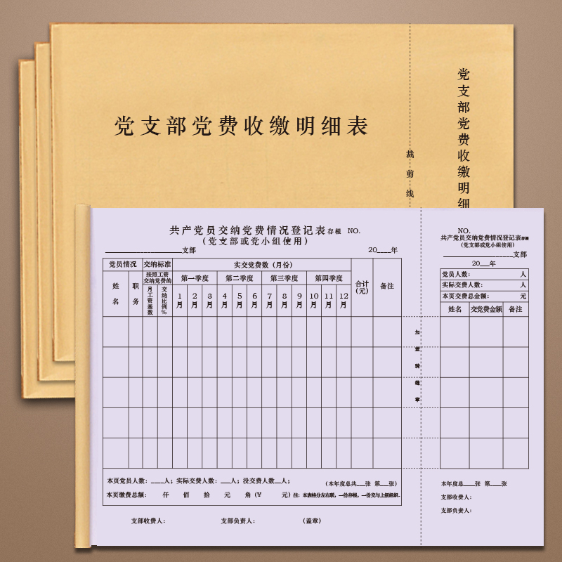 党支部党费收缴明细表党员缴费记录登记本党费收据团员组织缴纳收据