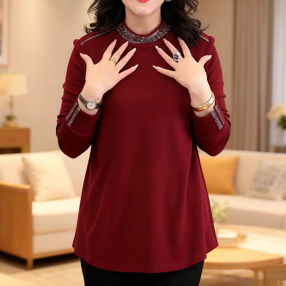 JOYIASS阔太太时尚百搭红色卫衣女秋季内搭大码宽松显瘦妈妈打底