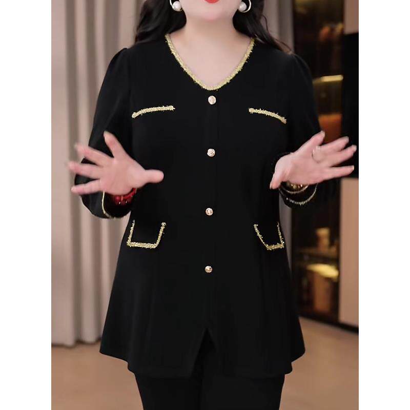 JOYIASS胖人穿搭遮肉显瘦小香风上衣秋装新款洋气妈妈宽松百搭减