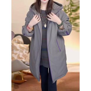JOYIASS加加厚连帽风衣外套女冬季大码宽松洋气时尚中长款袄子