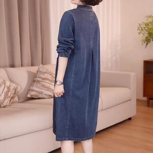JOYIASS欧货阔版休闲宽松牛仔连衣裙秋季2025新款大码时尚遮肉显