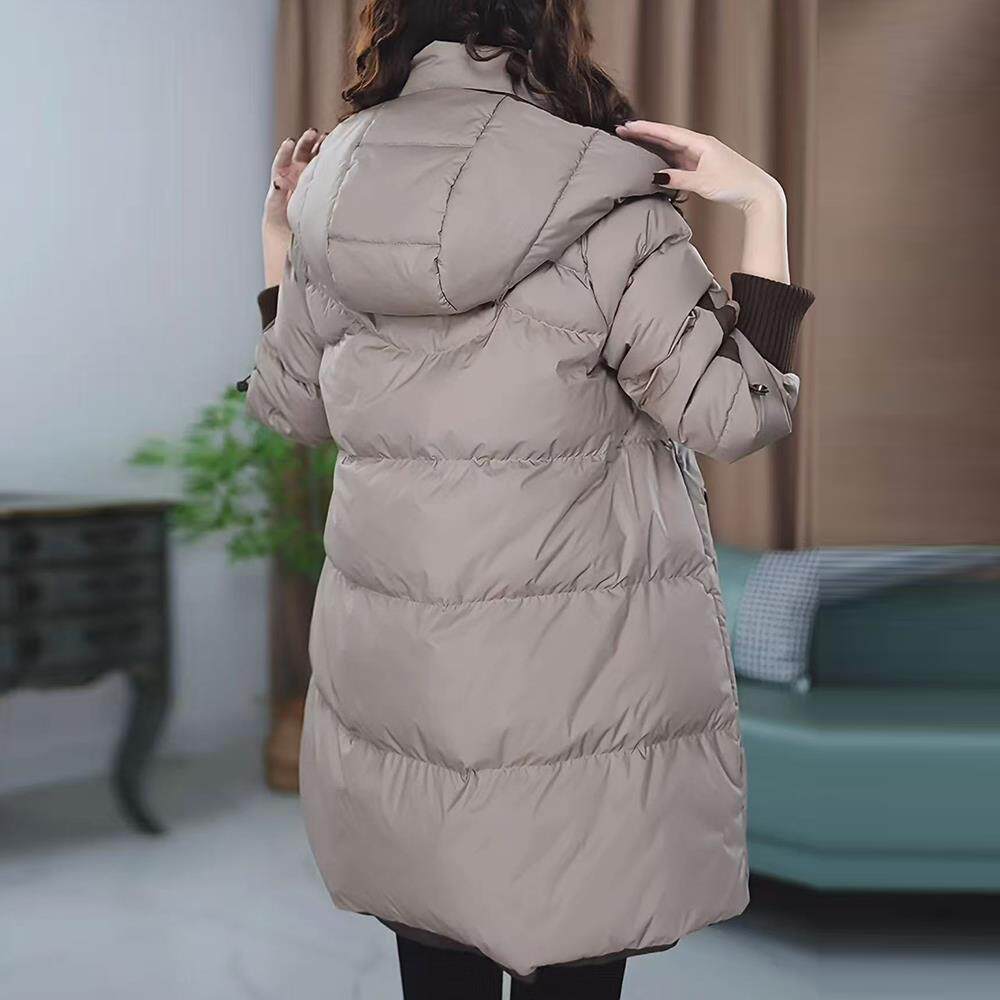 JOYIASS欧货设计连帽围巾服外套女冬季中长款时尚大牌不臃肿袄子