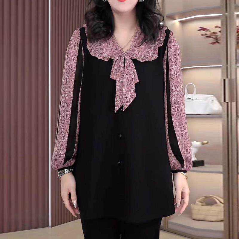 JOYIASS大码女装时尚漂亮洋气拼接中老年衬衣秋季新款胖妹妹遮肉