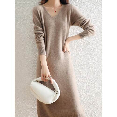 JOYIASS专柜商场品牌服饰20253年新款春秋冬季女装v领长袖针织连