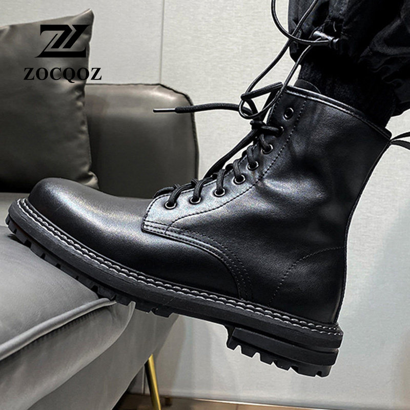 ZOCQOZ马丁靴男款英伦风高帮厚底增高男士真皮高筒机车潮工装皮靴