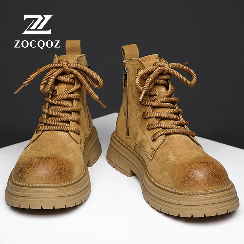 ZOCQOZ马丁靴男中帮冬季厚底沙漠靴加绒增高英伦风户外保暖大黄靴