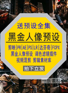 黑金人像预设PR调色PS滤镜LR剪映FCPX达芬奇LUT插件剪辑视频素材