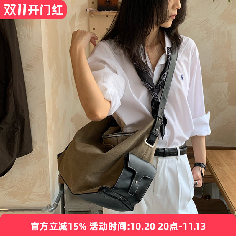 GW早秋新款小众高级感通勤大包大容量单肩包托特hobo包帆布男女包
